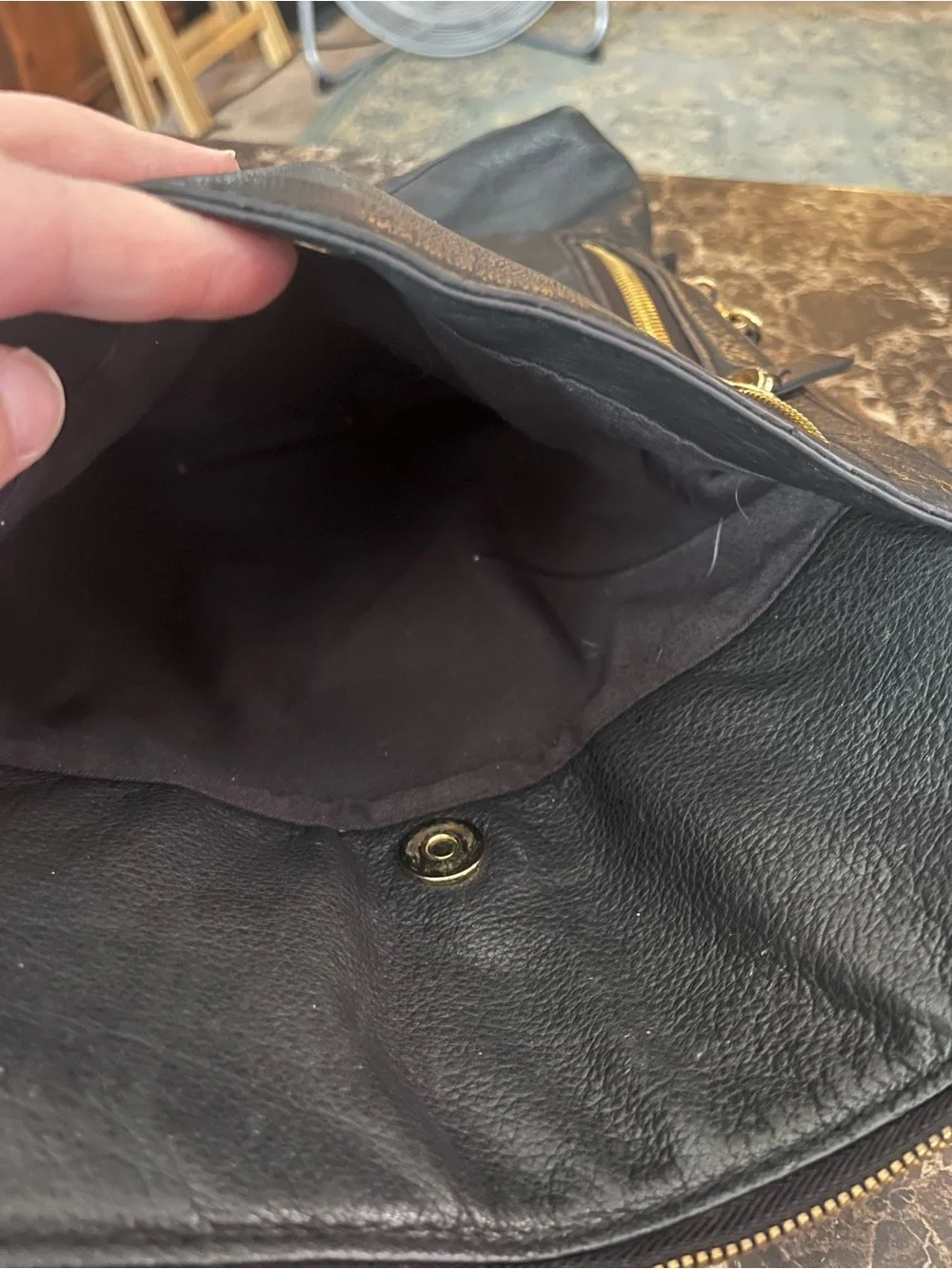 margot Black Leather Backpack with Gold Zippers